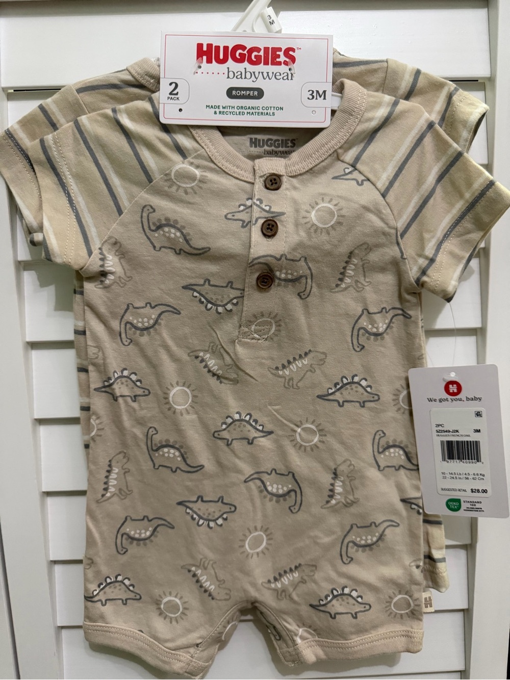 Huggies Babywear Beige Dino Short Romper - 3M